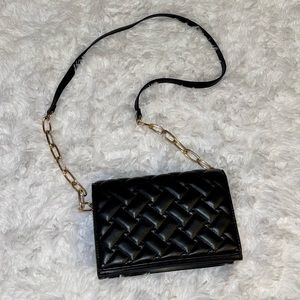 Black And Gold Faux Leather Handbag